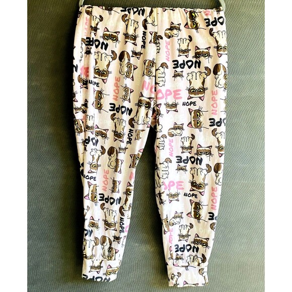 Grumpy Cat Pajama Set Women XL Pink Fleece Long Sleeve Pants Nope 1/4 Button - Picture 6 of 6